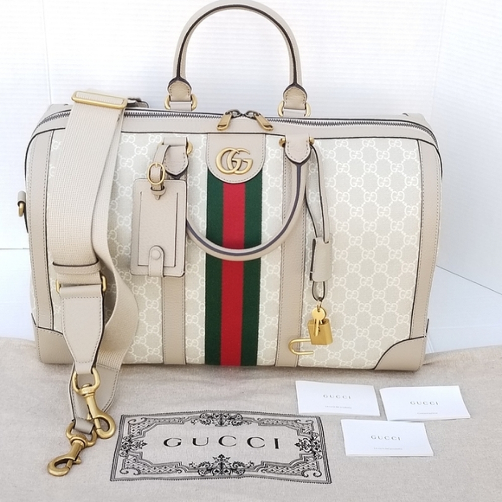 Amazing Gucci GG Supreme  Rare Monogram Web Small Savoy Duffle Weekender bag